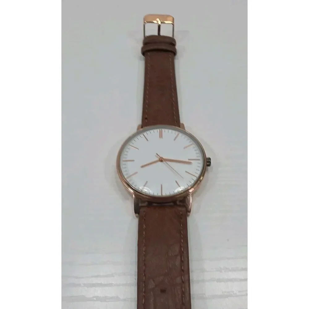 Rose Gold Tone Wristwatch W/ Adjustable Brown Buckle Band New Battery W282